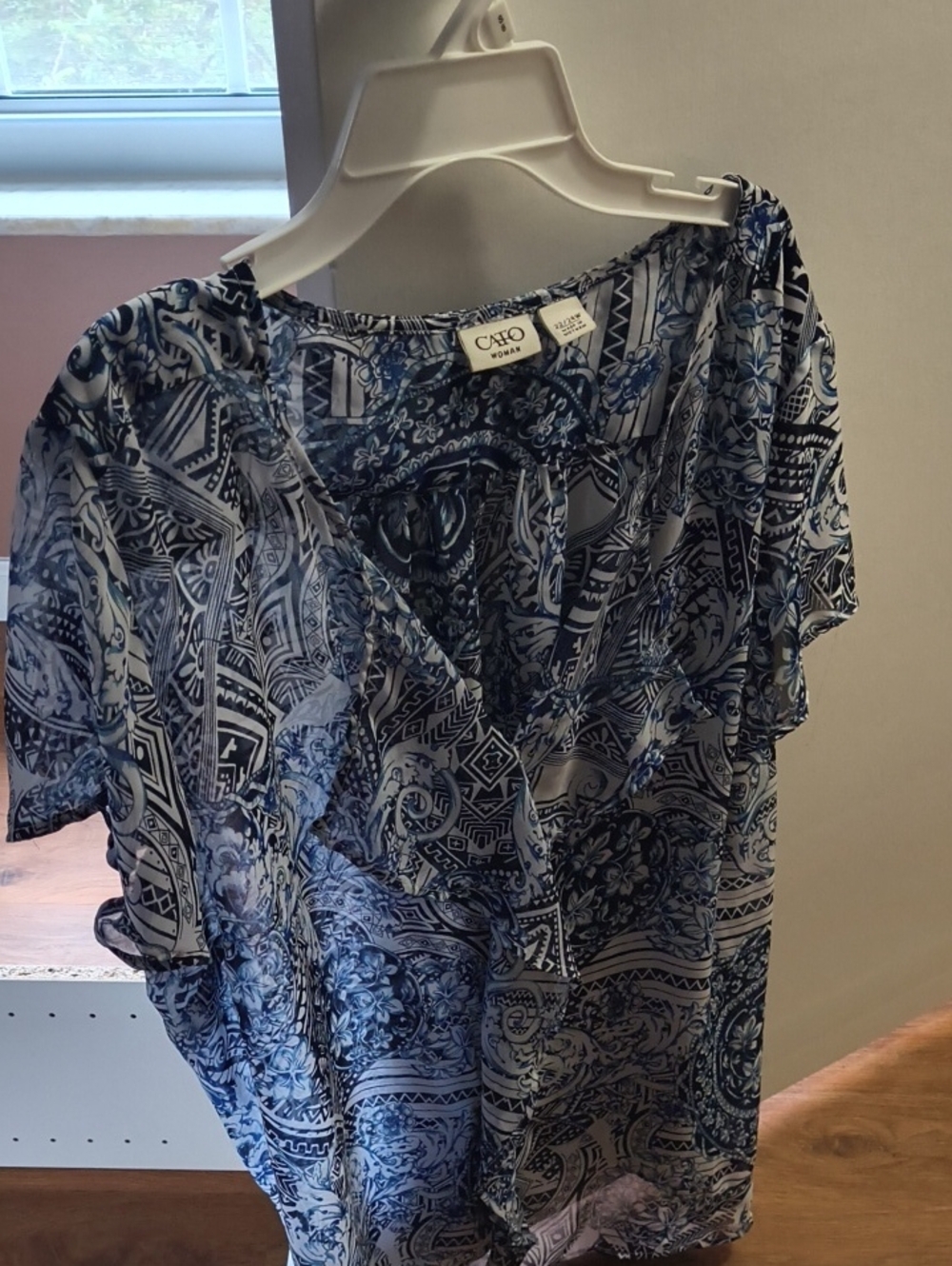 Cato Blue Paisley Ruffle V-Neck Blouse